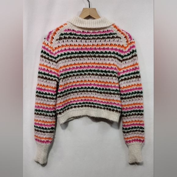 Zara Rainbow Striped Knit Sweater Cardigan Women's S Multicolor Artsy Retro 90s - Picture 6 of 10
